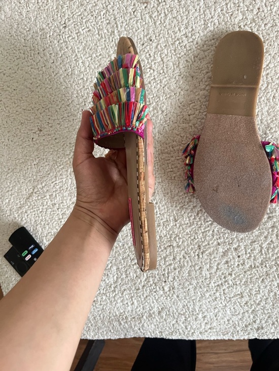 Betsey Johnson Rainbow Tassel summer vacation Cork Slide Sandals size 8 - Picture 7 of 9